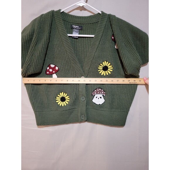 Thorn & Fable Mushroom Ghost Crop Cardigan Womens Small Fairy Grunge Whimsigoth - Picture 7 of 10